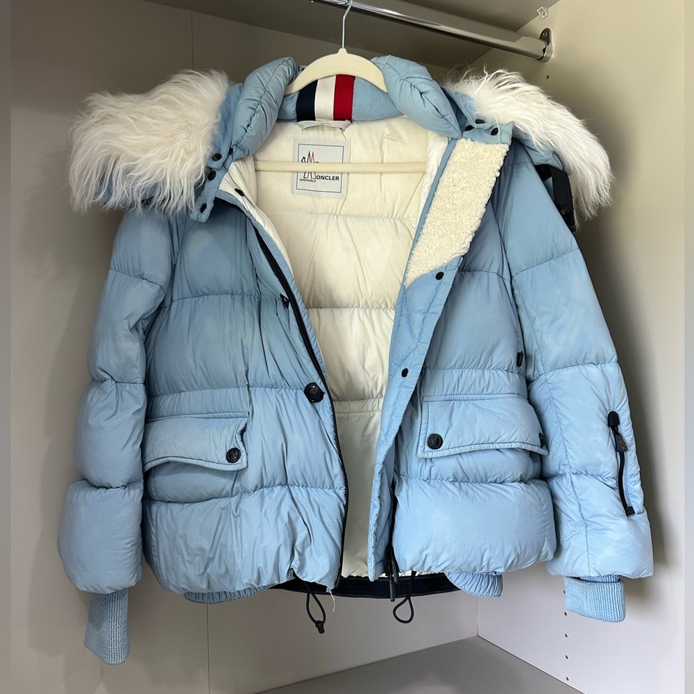 Moncler Grenoble size 1 - Light Blue Puffer Jacket with Fur Hood